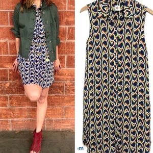Cabi Dress Amour Button Sleeveless Shirt Dress Heart 5370 Small Blue Green Small
